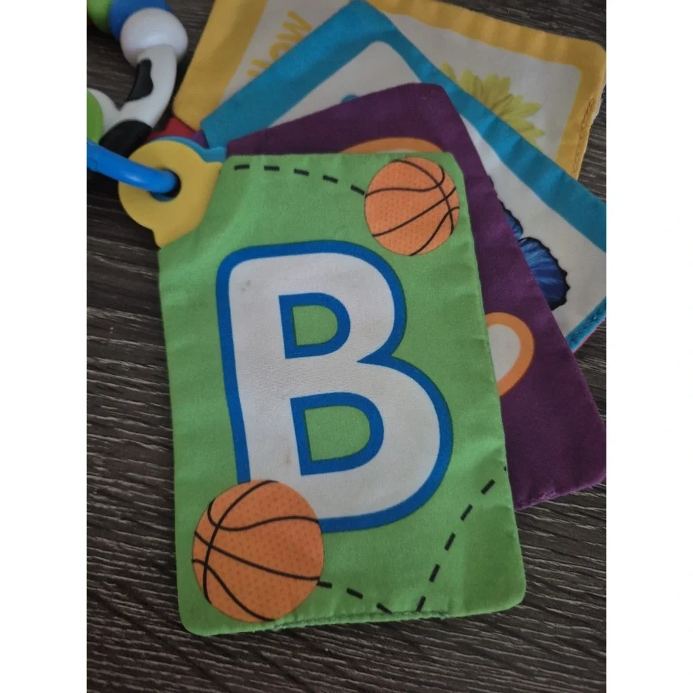 BABY EINSTEIN Take Along Discovery Cards Clip-on 10 Images Crinkle Teether Toy.